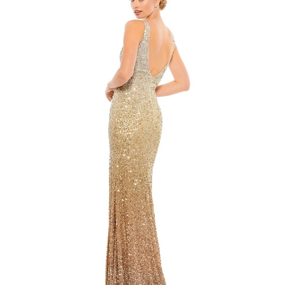 MAC DUGGAL 1068 OMBRE SEQUIN HIGH SLIT SHIMMERING GOLD GOWN sz 6 - Picture 3 of 6